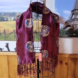 Luxurious Burgundy and Gold Patterned Scarf